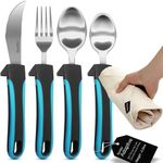 BUNMO Adaptive Utensils - Weighted Knives Forks and Spoons Silverware Set for Elderly People Disability Parkinsons Arthritis Aid Handicapped Hand Muscle Weakness Large Grip Built Up Utensils