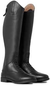 HORZE Rover Kids' Tall Field Boots, Starter Horse Riding Boots with Stretchy Easy-Fit Synthetic Leather and Rear Zipper - Black - 3.5