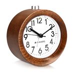 Navaris Analogue Wood Alarm Clock - Retro Table Clock with Round Design Snooze Function and Clock Face Alarm Light - Natural Wood in Dark Brown