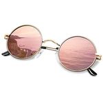 KANASTAL Circle Sunglasses for Men Women Polarized Pink Mirrored Sun Glasses Cool Metal Small Retro 90s Mens Round Sunglasses