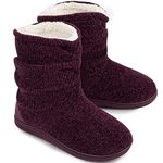 Ladies Bootie Slippers Memory Foam Fur Collar Bootee Plush Lined Women Boots with Non Skid Indoor Outdoor Sole, 7/8 UK, Purple