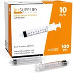 BH Supplies 10ml Luer Lock Tip Syringes (No Needle) - Sterile, Individually Wrapped - 100 Syringes