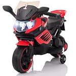 VOLTZ TOYS Kids Motorcycle with Training Wheels, 6V Electric Ride-On Car Toy, Battery Powered Motorbike for Kids with Realistic Design, LED Lights and Music (Red)