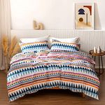 Qeeruim Bohemian Duvet Cover Queen Size,Triangle Geometric Tribal Printed Comforter Cover Set with Zipper Closure, 3pcs Microfiber Soft Breathable Duvet Cover for Bedroom Guestroom Dormitory