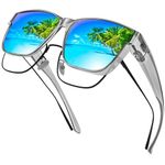 URUMQI Polarized Sunglasses Over Glasses for Men Women, Lightweight TR90 Square Sun Glasses, UV400 Protection Shades