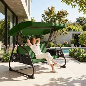 HugCoz 3 Seat Outdoor Porch Patio Swing with Stand & Canopy for Yard