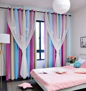 Yancorp Curtains for Girls Bedroom Kids Room Rainbow Curtains Nursery Curtain 108 inches Length Grommet Rainbow Color Decor for Playroom (Pink Blue, W52 X L108)