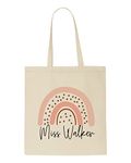 Personalised Teacher Gift with Customisable Name (Rainbow Style 2 - Boho with dots) End of Year tote style shopping bag - natural