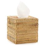 IGNPION Rattan Square Tissue Cover Holder Decoration Tissue Organizer Box Cube Tissue Paper Holder Box Tissue Storage Case Dispenser Napkin Organizer for House Office Car Hotel