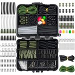 Dr.Fish 278pcs Carp Fishing Tackle Job Lot in Box Clips Hooks Quick Change Swivel Links Shrink Tubes Rubbers Terminal Tackles, Green Black