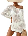 Bsubseach Crochet Cover Up for Swimwear Women Pool Swimsuit Coverup Long Sleeve Beach Knit Tops White