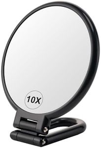 BOOMIBOO 1X/10X Magnifying Handheld Mirror Double Sided, Foldable Travel Makeup Mirror, Adjustable Rotation Pedestal Hand/Hanging/Desk Vanity Mirror-Black