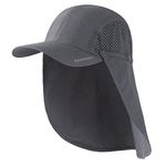 BASSDASH UPF 50+ Foldable Fishing Hat Baseball Cap with Removable Neck Flap Portable for Men Women Golf Hiking, Dark Grey With Unfoldable Brim, One Size