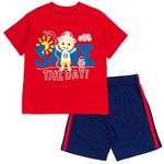 CoComelon JJ Cody T-Shirt and Mesh Shorts Outfit Set Infant to Toddler, Red / Blue, 4T