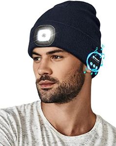 Wmcaps Bluetooth Beanie with a Light, Unisex USB Rechargeable 4 LED Fashlight Hat with Cordless Headphones, Unique Christmas Birthday Gifts for Men Him Husband Teen