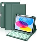 Vobafe Keyboard Case for iPad 10th Generation 10.9 inch 2022, keyboard for iPad 10th generation with 7 Color Backlit, Pencil Holder, Detachable UK Layout Keyboard Case for iPad 10th Gen, Pine Green