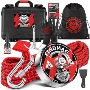 FINDMAG 2000 lbs+ Magnet Fishing Kit, Diameter 4.72inch(120mm), N52 Super Strong Magnet for Fishing with Carry Case, Gloves, 65ft Rope, Backpack, Scraper, 10 Piece Complete Set Fishing Magnet Kit