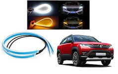 Auto Addict Headlight LED DRL Daytime Running Lights Silicone Light Strip with White Yellow Turn Signal, Decorative lamp for Headlight for Maruti Suzuki BREZZA New 2022