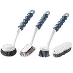 OITUGG Washing Up Brush set of 4 pcs, Includes 2 pcs Dish Brush, 1 pcs Steel Ball Pot Brush, 1pcs Bendable Scrubbing Brush, Scrubbing Brush with 25cm Handle, Ergonomic Handle Design, Easy to Grip