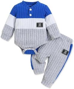 Doresbebe Baby Boy Clothes Infant Boy Outfit 12-18 Months Infant Romper Cool Long Pants Cotton Sleeve Button Design Splicing Top Hat Gift 3PC Winter Fall Outfit Set+Overall White Klein Blue