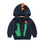 LitBud Boy Kid Jackets for Boys Cartoon Dinosaur Crocodile Zipper Packaway Animal Hoody Autumn Coats for Toddler Navy Blue Size 2-3 Years 3T