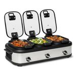 Amazon Basics Triple Slow Cooker with Ceramic Non-Stick Coating and Temperature Controls, 3 x 2.37 L, Stainless Steel