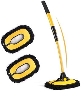 innhom 15° Curve Car Wash Brush,Telescopic Car Cleaning Brush, Microfibre Car Wash Brush Mop, Upgraded Aluminum Alloy Car Wash Brush Long Handle for Cars RV SUV Truck (Yellow( Mop and 2 Head))