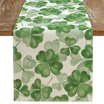 ARKENY St Patricks Day Table Runner 13x108 Inches, Green Shamrock Lucky Spring Seasonal Farmhouse Burlap Indoor Kitchen Dining Table Decorations for Home Party AT074-108