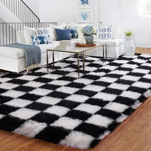 BYBSRLL 240x300cm Large Rugs for Living Room, Checkered Black and White Bedroom Area Rugs for Kids Baby Room, Nursery, Dorm, Lounge, Thick Rug Soft Fluffy Plush Checkerboard Carpet