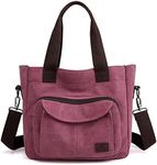 Women's Canvas Top Handle Handbag Stylish Multi-pocket Shoulder Tote Purse Work Crossbody Bags (Fuchsia) One Size