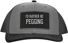 I'd Rather Be Pegging - Leather Black Patch Engraved Trucker Hat, Grey-Steel, One Size