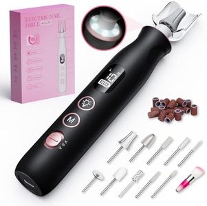 Merloly Nail Drill Kit,Black Cordless Electric Nail File with 10 Speed,10 Bits and LED Light,for Acrylic Nails,Gel Polish Removal and Thick Toenails,Easy for Beginners