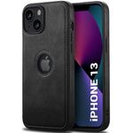 TheGiftKart Genuine Leather Finish iPhone 13 Back Cover Case | Shockproof Design | Raised Edges for Camera & Screen Protection | Stunning Minimalist Design Back Case Cover for iPhone 13 (Black)