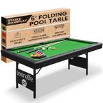 SereneLife 6-Ft Folding Pool Table - 76 Inch Foldable Billiard Game Table for Kids and Adults w/Accessories, Includes Set of Billiard Balls, 2 Cues, Brush, Ball Triangle & 2 Chalk - SLPLTB76 Black