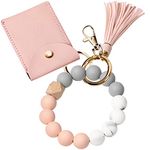 UpUDo Keychain Bracelet Wristlet, Silicone Beaded Key Ring Bracelet with Card Wallet, Elastic Keyring Bangle for Womens