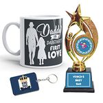 Gifts Bucket Fathers Day Gift from Daughter Daddy is Daughters First Love Ceramic Coffee Mug, Trophy and Keychain - 3 Piece, Back, 320 ml