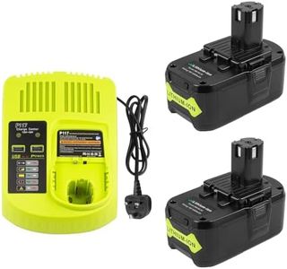 5000mAh Ryobi 18V Lithium Battery Replacement for Ryobi 18-Volt 18L50 ONE+ P104 P105 P102 P103 P107 P108 P109 Tool (2 Pack Battery & Charger)