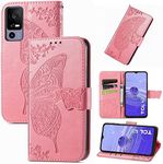 Ranyi for Lively Jitterbug Smart4 Case, Jitterbug Smart 4 Case, Butterfly Pattern Magnetic Wallet Case with Credit Card Holder Kickstand Flip Folio Leather Wallet Case for Jitterbug Smart4 -pink