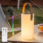 Solar Outdoor Table Lamp, Portable Outdoor Rechargeable Table Lamp for Patio, Warm Light & RGB Cordless Lamp with Remote, Ip44 Waterproof Solar Lamp for Garden, Balcony, Camping