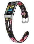 Wearlizer Compatible with Fitbit Charge 5 Bands/Charge 6 Bands Women Girls, Slim Streamline Leather Straps Wristbands Bracelet for Fitbit Charge 6 Bands for Women, Pink Floral(Silver Buckle)