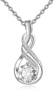 KINGWHYTE Infinity Necklace 925 Sterling Silver Infinity Teardrop Necklaces for Women Birthstone Pendant Necklace for Girls Birthday Anniversary Infinity Gifts, Cubic Zirconia
