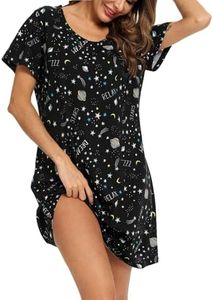 ENJOYNIGHT Womens Cotton Nightgown Short Sleeves Sleepshirt Print Nightshirt, Starry Sky, 2XL-3XL Plus