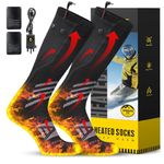 Heated Socks for Men Women Rechargeable Heating Socks with Pair of 7.4V 3000mAh Battery Electric Thermal Foot Warmer for Winter Sports Skiing (L)