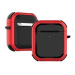 FOLX FAC21 Air-Pods 1&2ND Armour Case Shockproof Case Cover with Anti-Lost Metal Keyring Compatible for Apple AirPods 1&2 [ AIRPOD NOT Included ] (Egg Shell - Black & RED)