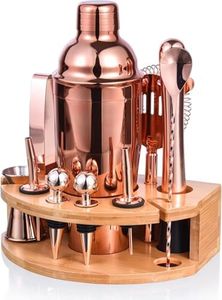 Bartender Kit with Stylish Bamboo Stand, 12 Piece 750ML Cocktail Shaker Set for Mixed Drink, Professional Stainless Steel Bar Tool Set, Gift for Man Dad- Cocktail Recipes Booklet (Copper)
