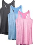 NELEUS Women's Workout Tank Top Racerback Yoga Tanks Athletic Gym Shirts, 06 Dark Grey/Light Blue/Rose Red, Medium