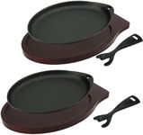 DVK 2 Cast Iron Skillet Set Sizzling Plate With Wooden Base Fajita Skillet With Removable Handle For Home Barbeque Kitchen Service