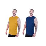 NOTWILD Men's Cotton Cut Sleeve T-Shirt Plain Bio wash Sleeveless Summer Wear Gym Yoga Running T-Shirt Multicolors Combo Pack of 2 Size S to 2XL (X-Large, Mustard-NavyBlue)