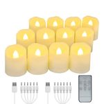 USB Rechargeable Flameless LED Tea Lights Warm White Votive Candles with Remote Battery Flickering Tealights Candle for Halloween Christmas Romantic Home Decoration(12 Packs,Warm White)