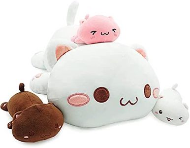 Peluche Gato Mamá 50cm con 3 Gatitos, Juguetes de Animales, Muñeca de Felpa, Suave Almohada para Abrazar Dormir, Cojín Trasero para Sofá